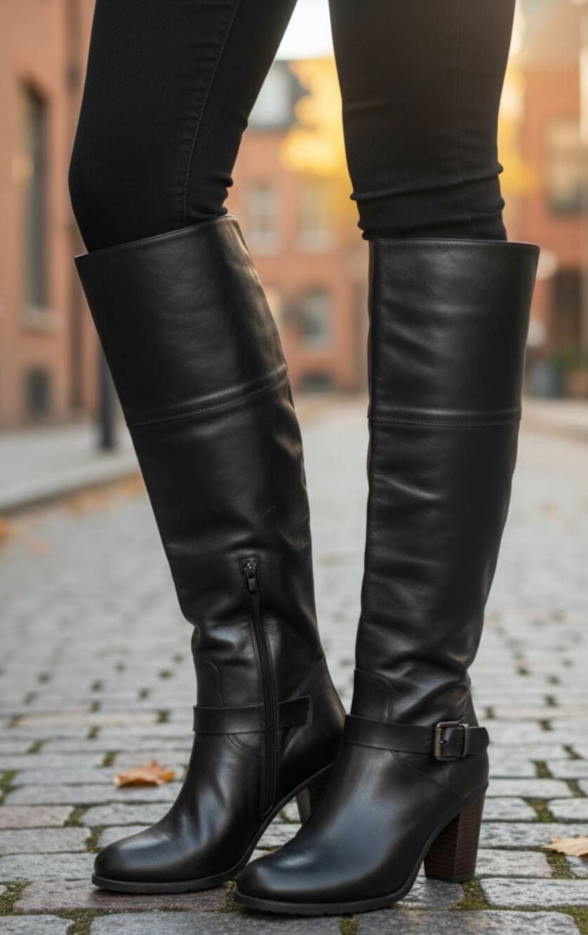 COLISE'E DE SACHA Italian Made Black Leather Over The Knee  Boot Size 38